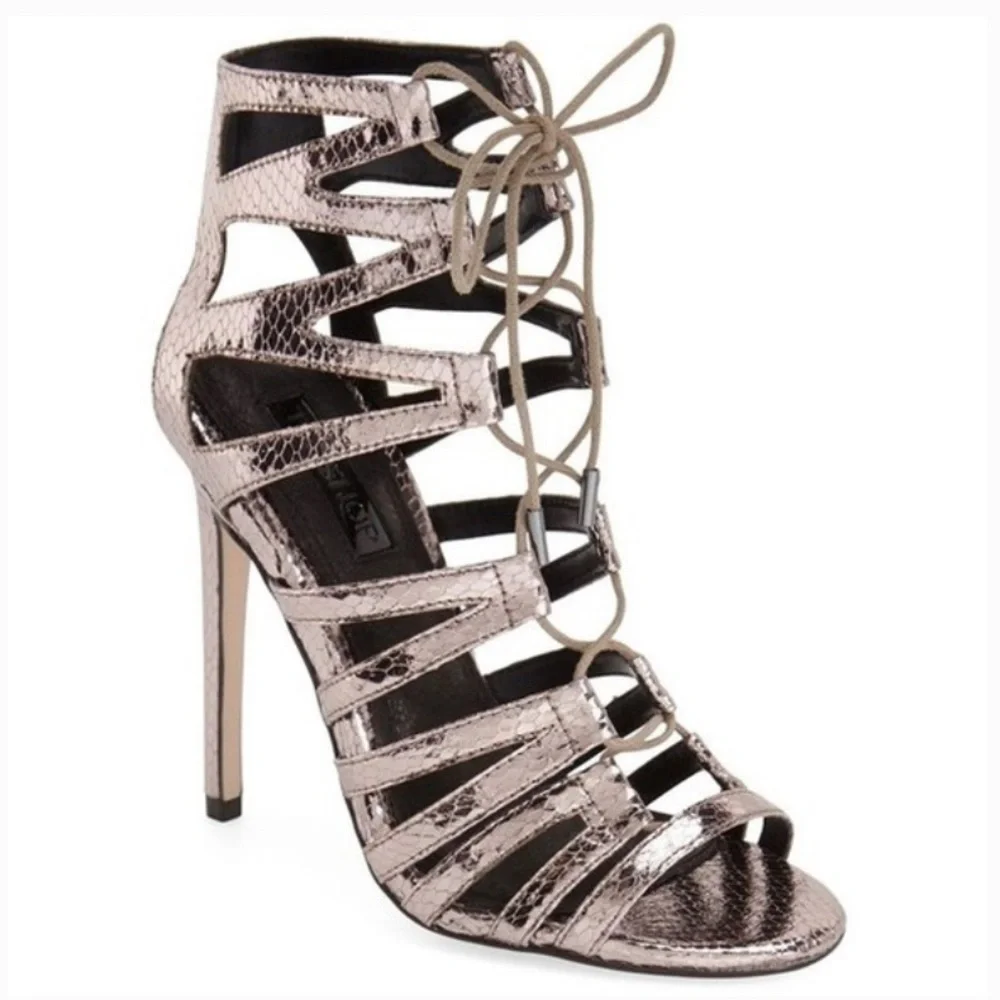 TOPSHOP Rupa Ghillie Metallic Cage Sandals